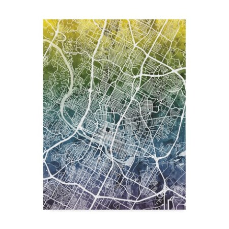 Trademark Fine Art Michael Tompsett 'Austin Texas City Map Blue Yellow' Canvas Art, 14x19 MT02239-C1419GG